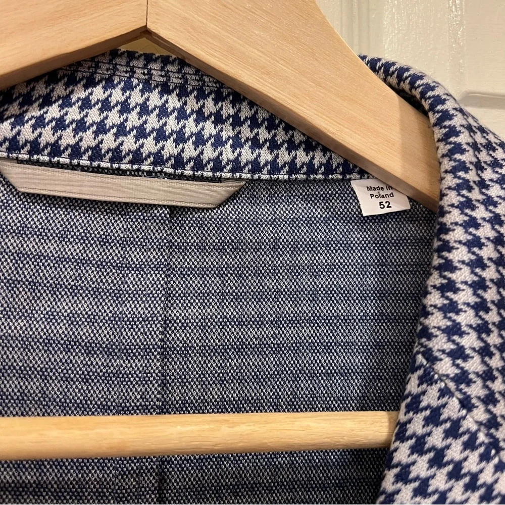 NWOT Emanuel Berg Deconstructed Shirt Jacket 52 Houndstooth Blue Navy Men’s